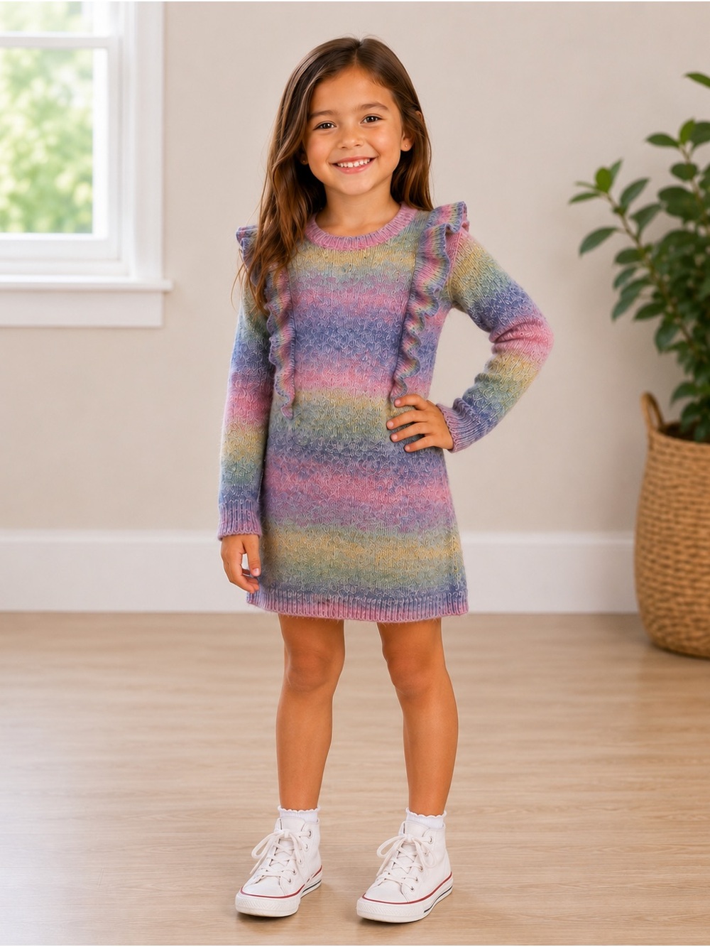Tucker + Tate • NWT Girls' Rainbow Pastel Ruffle Knit Dress